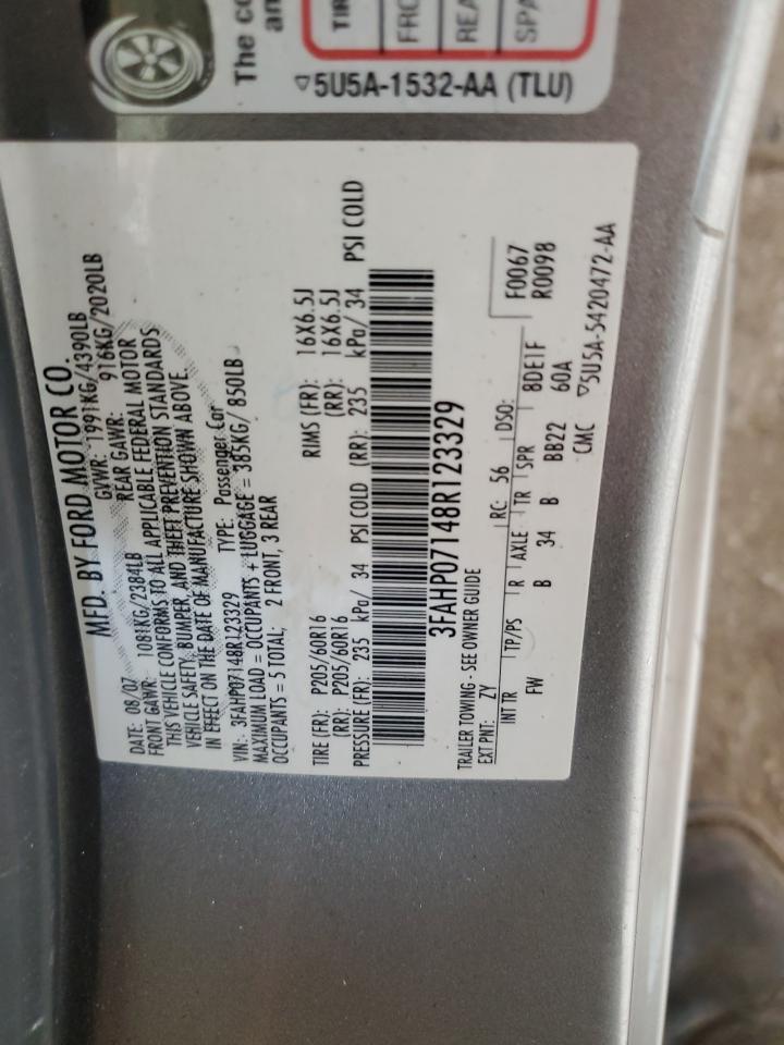 2008 Ford Fusion Se VIN: 3FAHP07148R123329 Lot: 71637595