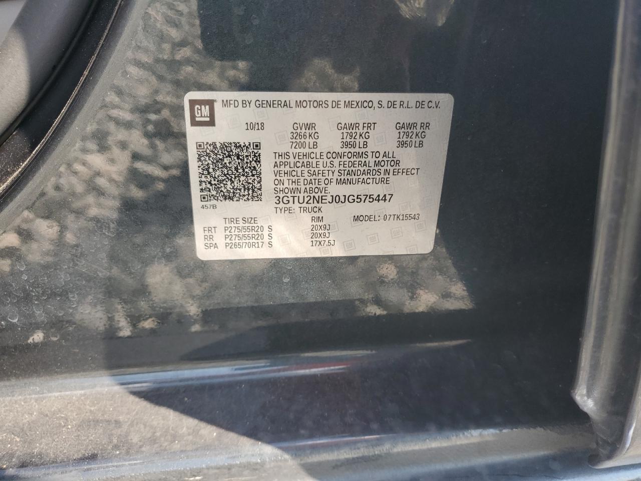 2018 GMC Sierra K1500 Slt VIN: 3GTU2NEJ0JG575447 Lot: 81282505