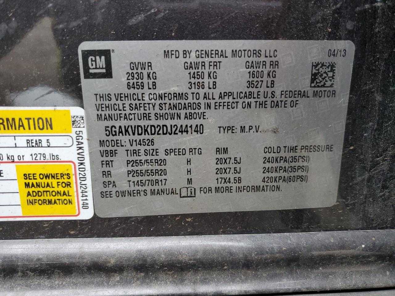 2013 Buick Enclave VIN: 5GAKVDKD2DJ244140 Lot: 80003425