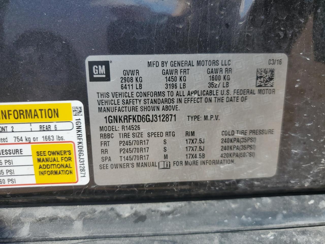 2016 Chevrolet Traverse Ls VIN: 1GNKRFKD6GJ312871 Lot: 84252145