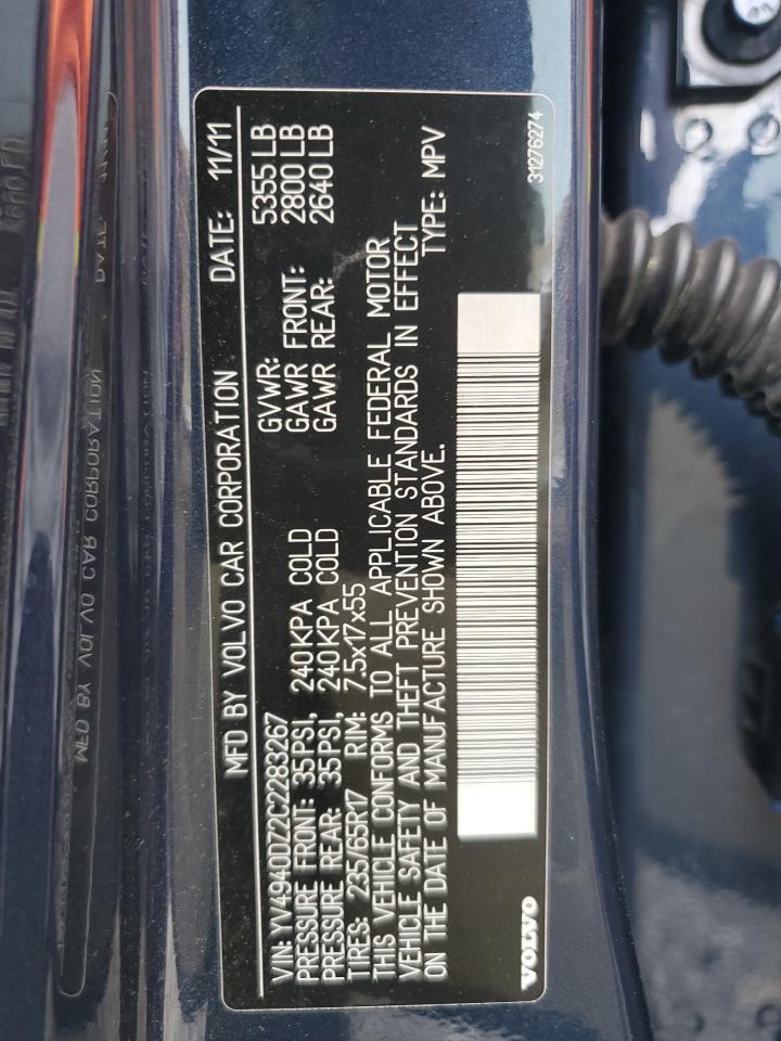 2012 Volvo Xc60 3.2 VIN: YV4940DZ2C2283267 Lot: 71893225