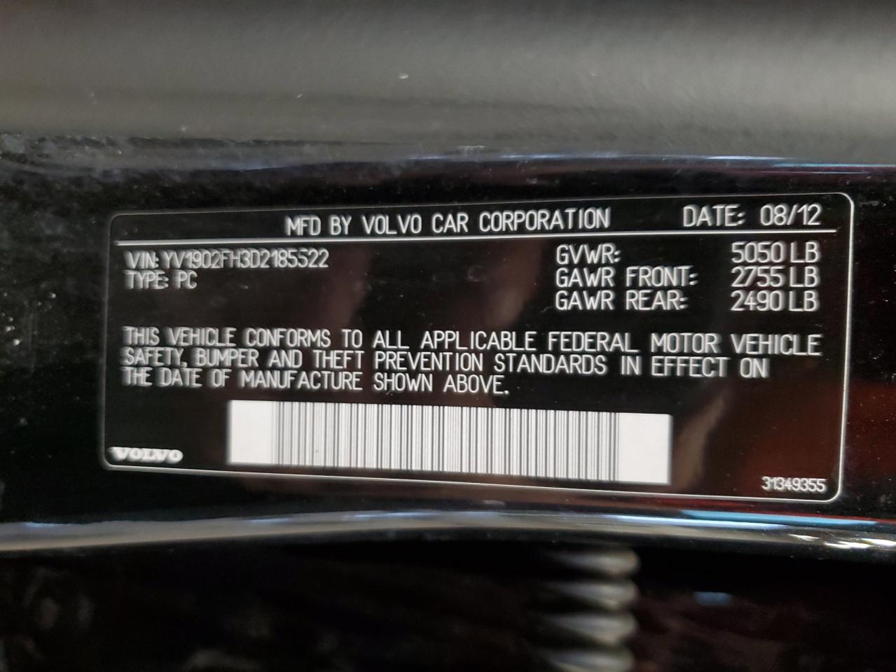 2013 Volvo S60 T6 VIN: YV1902FH3D2185522 Lot: 81293295