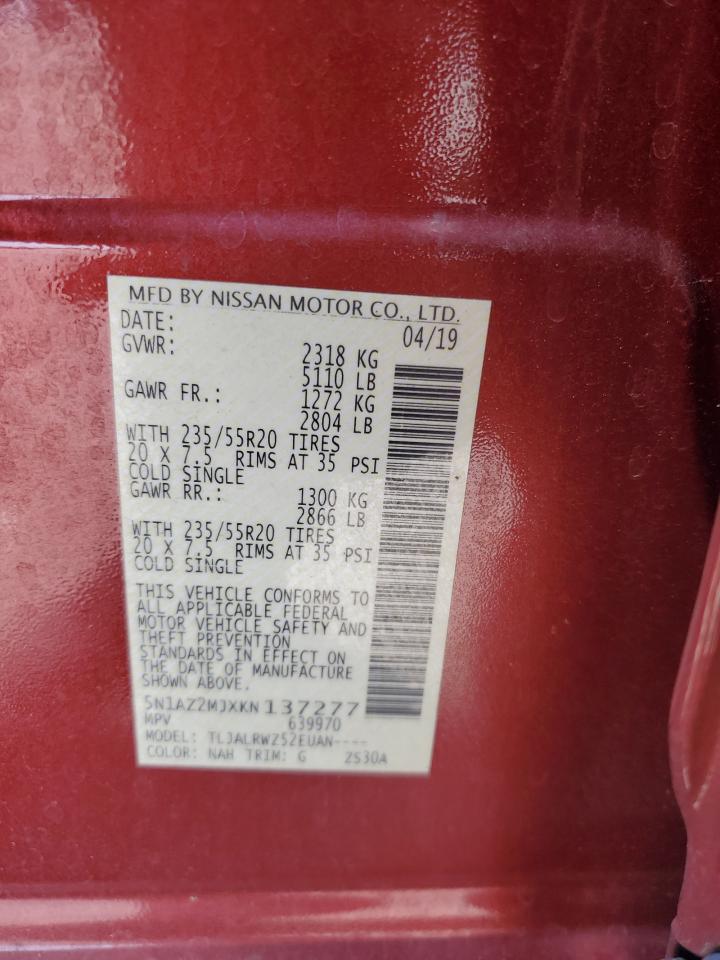 2019 Nissan Murano S VIN: 5N1AZ2MJXKN137277 Lot: 71557005