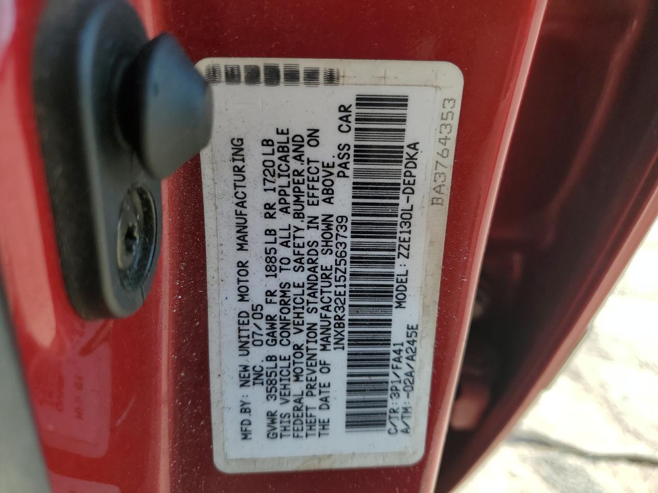 2005 Toyota Corolla Ce VIN: 1NXBR32E15Z563739 Lot: 81314505