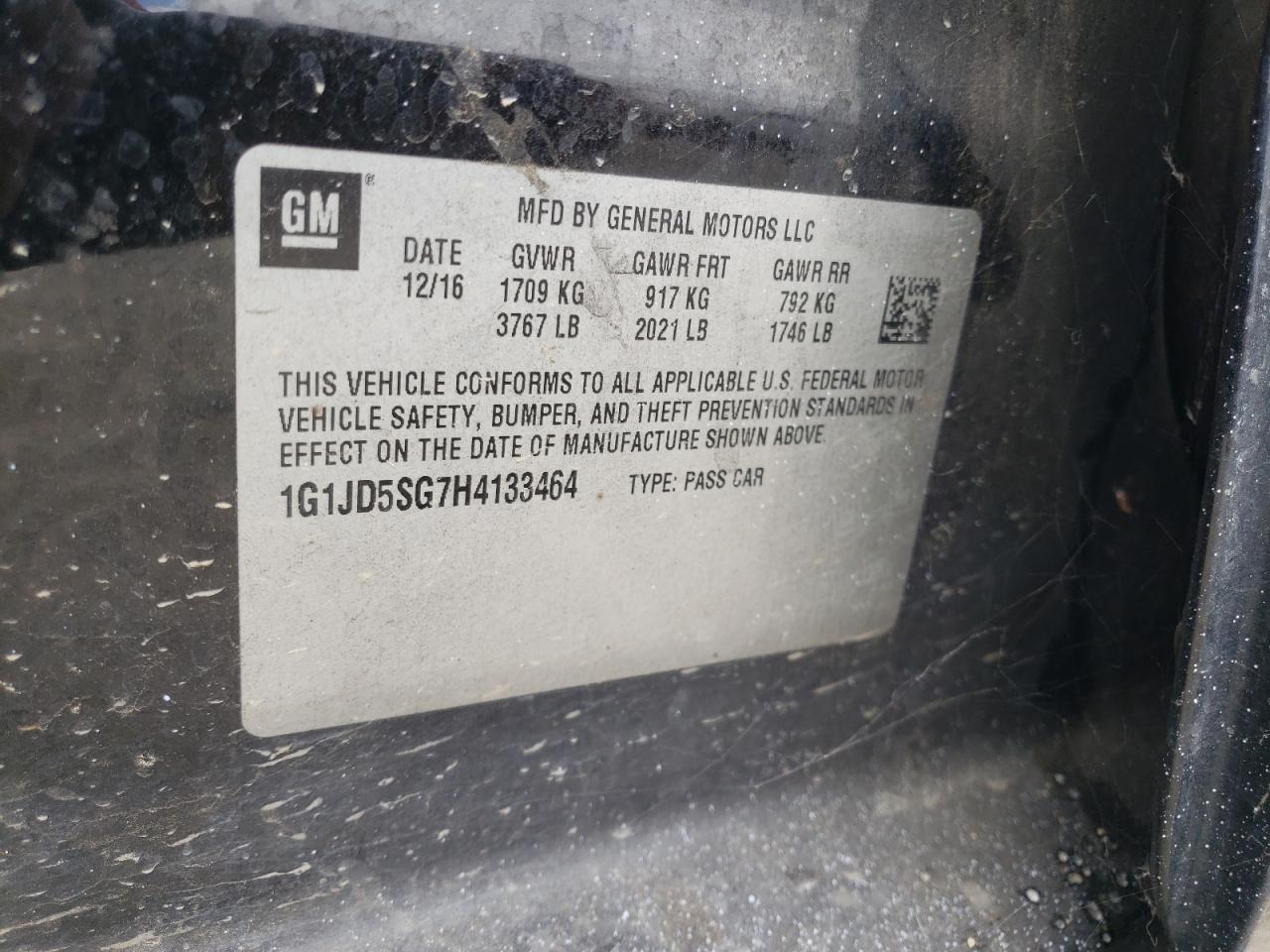 2017 Chevrolet Sonic Lt VIN: 1G1JD5SG7H4133464 Lot: 71252695