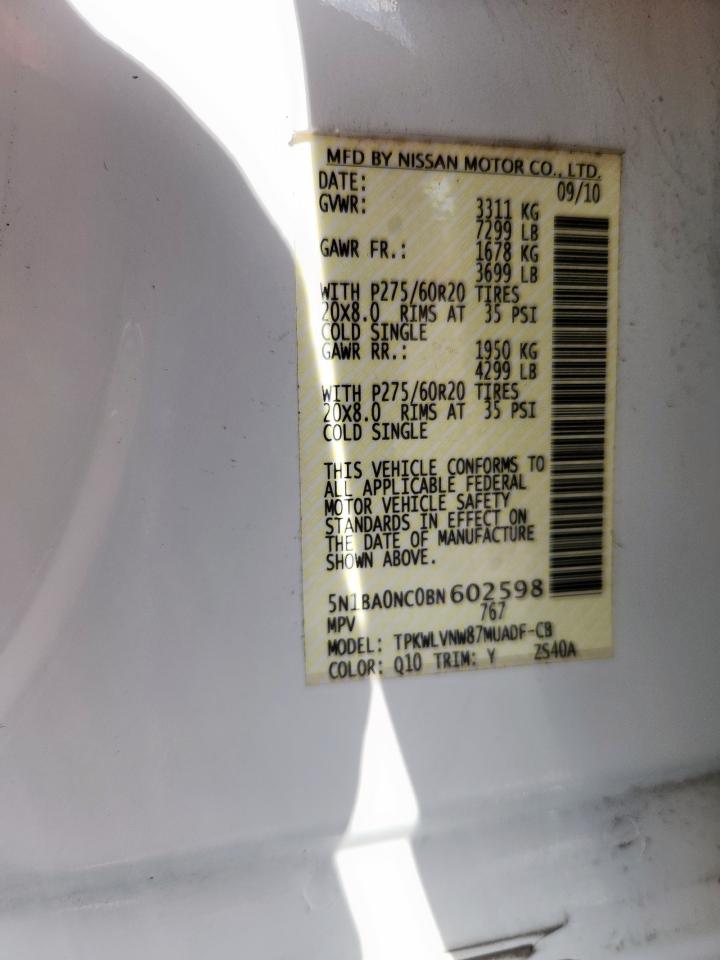2011 Nissan Armada Sv VIN: 5N1BA0NC0BN602598 Lot: 84645725