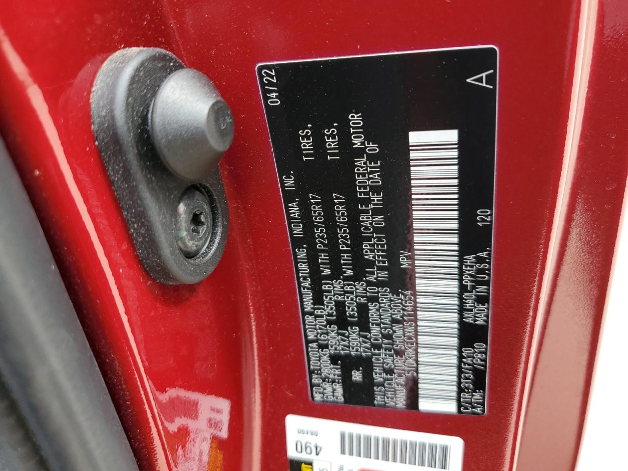 2022 Toyota Sienna Le VIN: 5TDKRKECXNS114654 Lot: 82055435