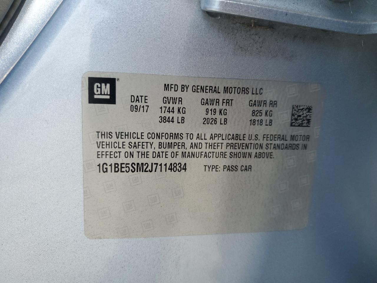 2018 Chevrolet Cruze Lt VIN: 1G1BE5SM2J7114834 Lot: 80557205