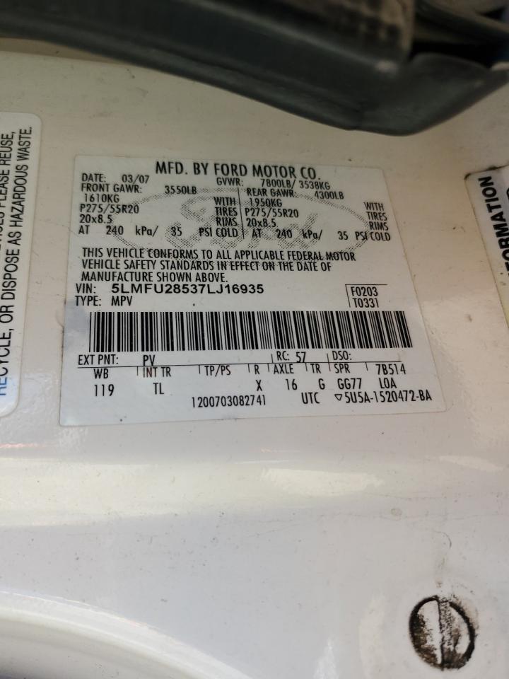 2007 Lincoln Navigator VIN: 5LMFU28537LJ16935 Lot: 81186445