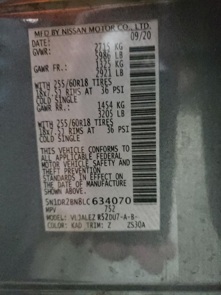 2020 Nissan Pathfinder Sv VIN: 5N1DR2BN8LC634070 Lot: 81379395