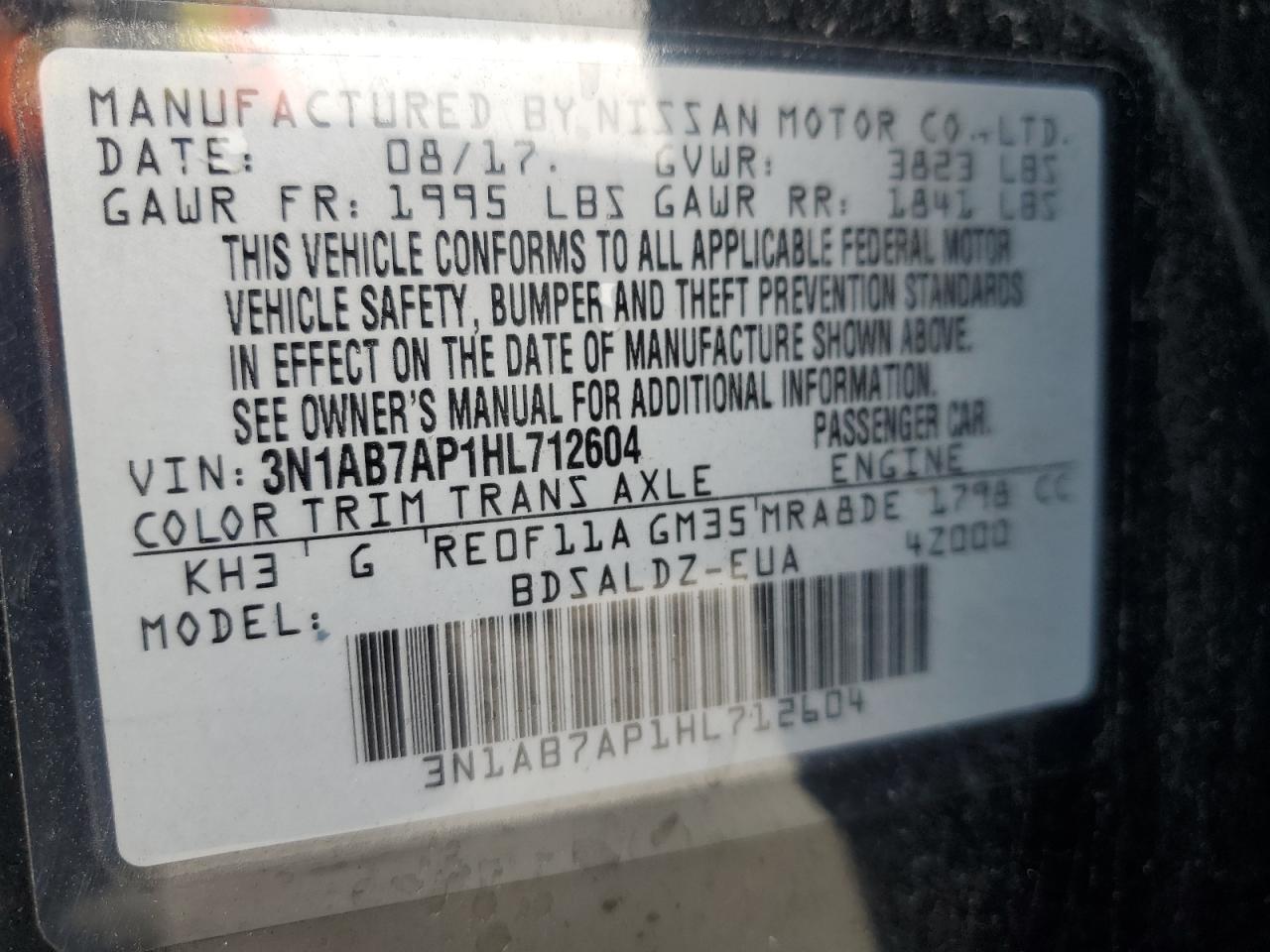 2017 Nissan Sentra S VIN: 3N1AB7AP1HL712604 Lot: 84412345