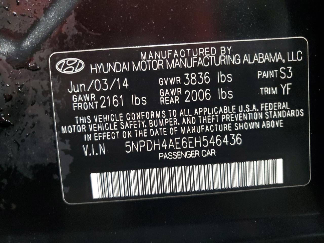 2014 Hyundai Elantra Se VIN: 5NPDH4AE6EH546436 Lot: 80072395