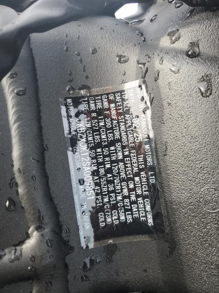 2025 Kawasaki Zx636 K VIN: JKBZXJK12SA009851 Lot: 71676935