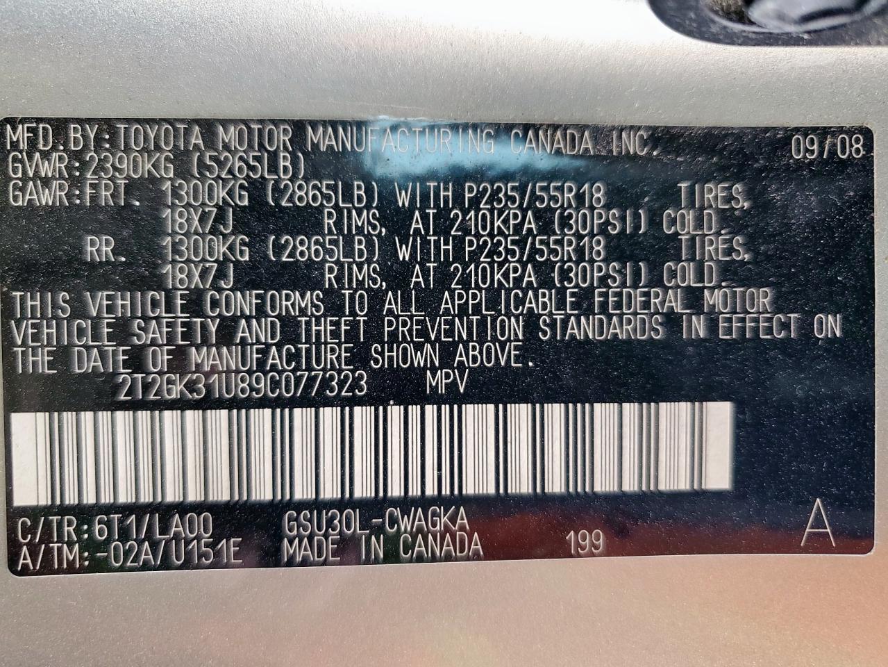 2009 Lexus Rx 350 VIN: 2T2GK31U89C077323 Lot: 81660555