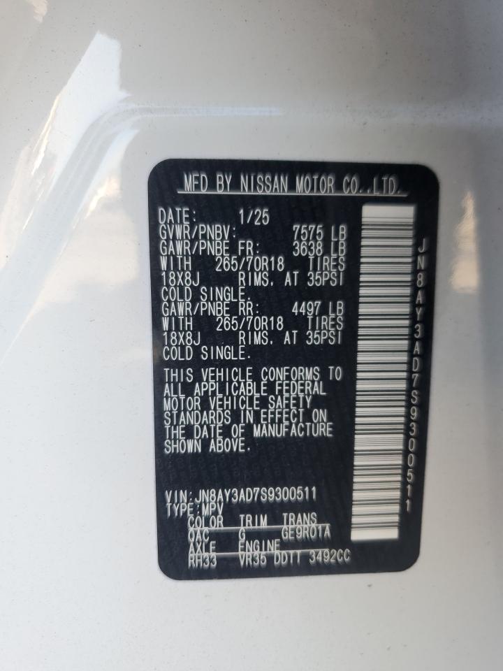 2025 Nissan Armada Sv VIN: JN8AY3AD7S9300511 Lot: 81607905