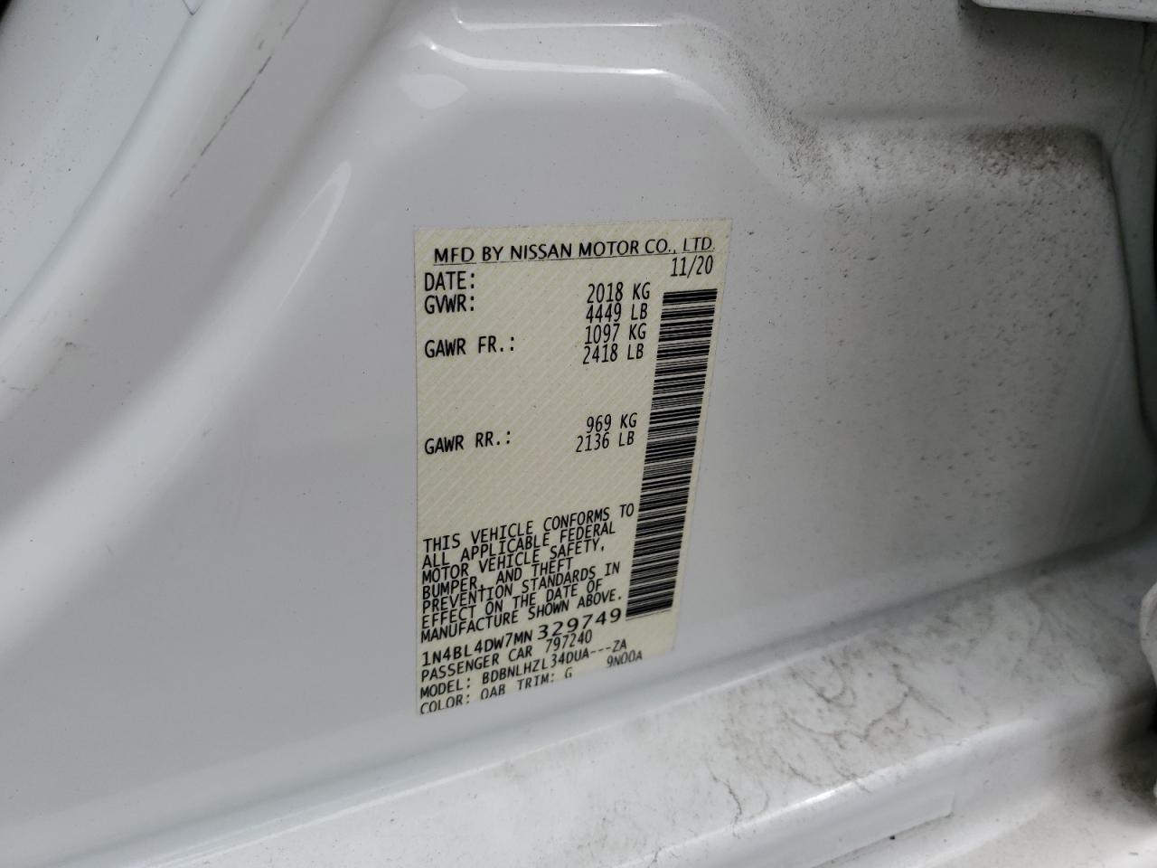 2021 Nissan Altima Sv VIN: 1N4BL4DW7MN329749 Lot: 81588325