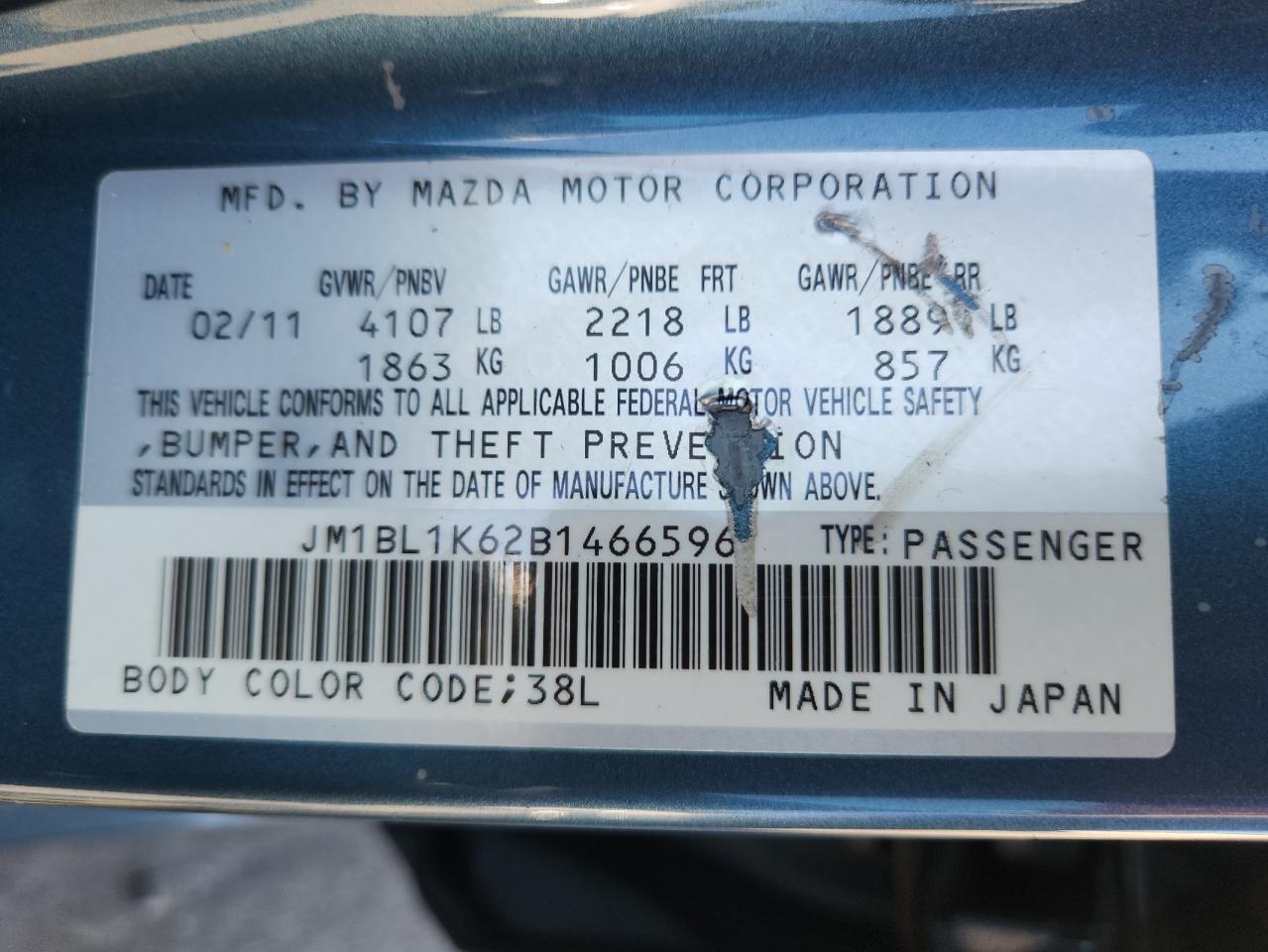 2011 Mazda 3 S VIN: JM1BL1K62B1466596 Lot: 70330295