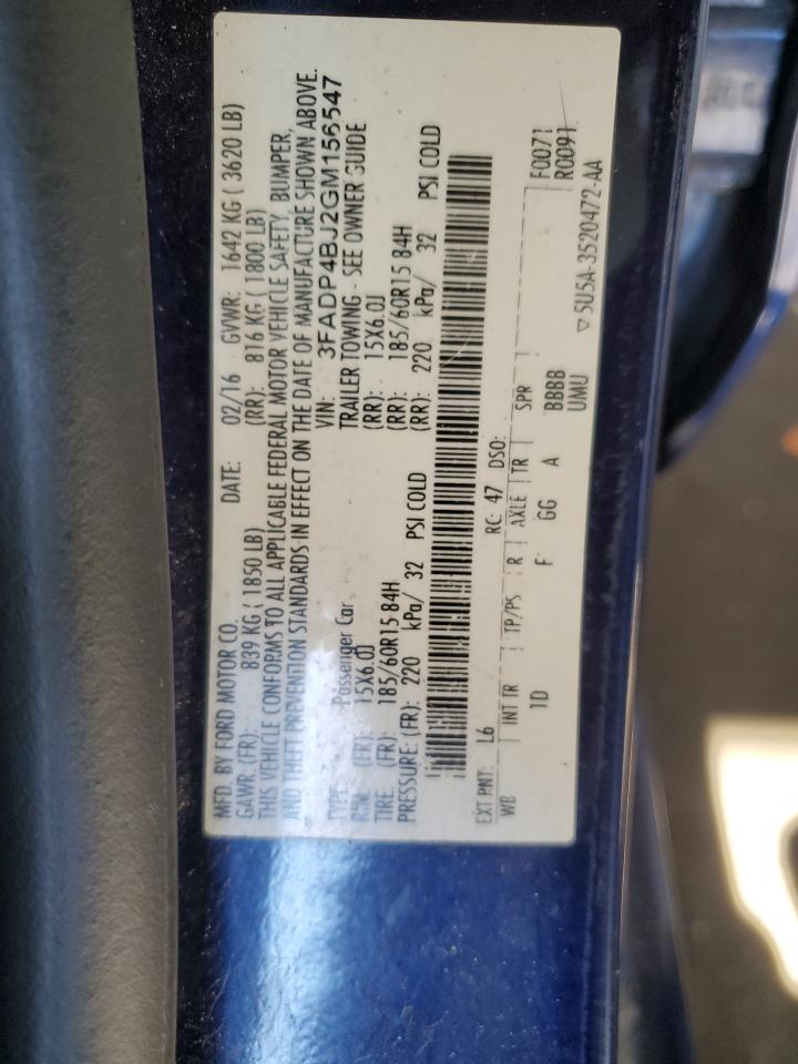 2016 Ford Fiesta Se VIN: 3FADP4BJ2GM156547 Lot: 71929405