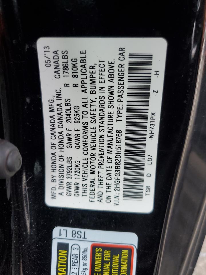 2013 Honda Civic Ex VIN: 2HGFG3B82DH518768 Lot: 81590235