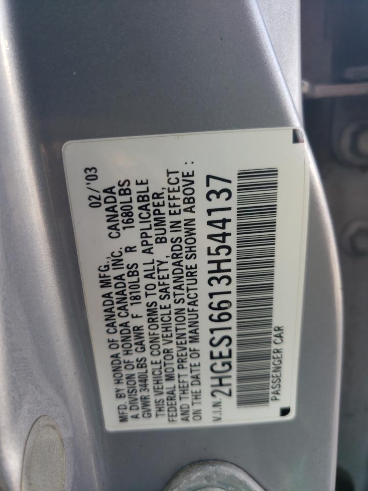2003 Honda Civic Lx VIN: 2HGES16613H544137 Lot: 71861825