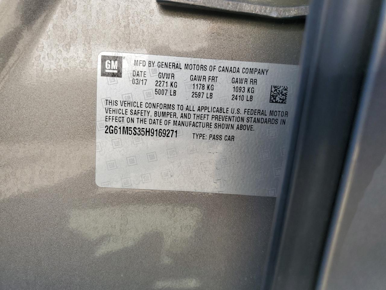 2017 Cadillac Xts Luxury VIN: 2G61M5S35H9169271 Lot: 80194755