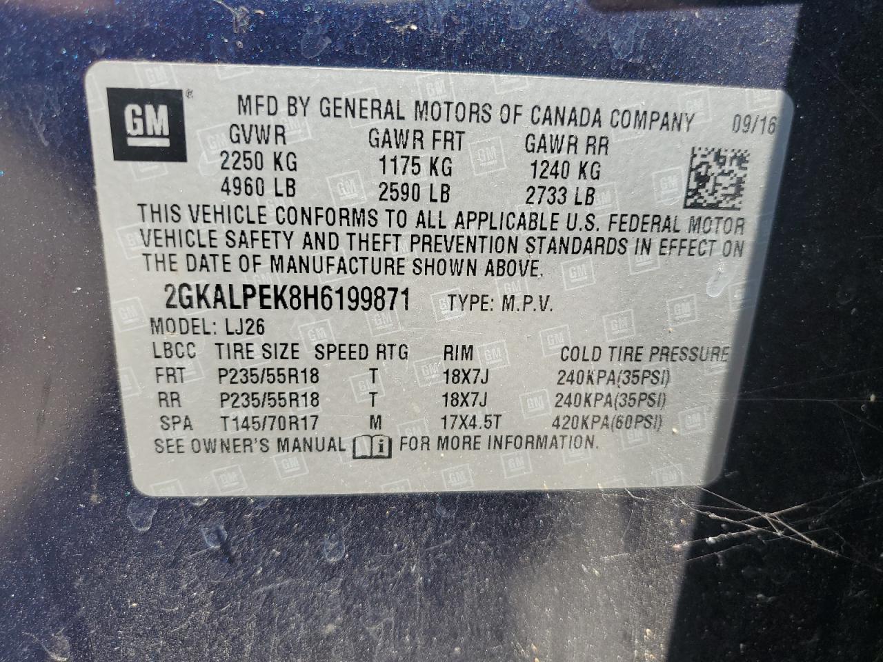 2017 GMC Terrain Slt VIN: 2GKALPEK8H6199871 Lot: 80180305