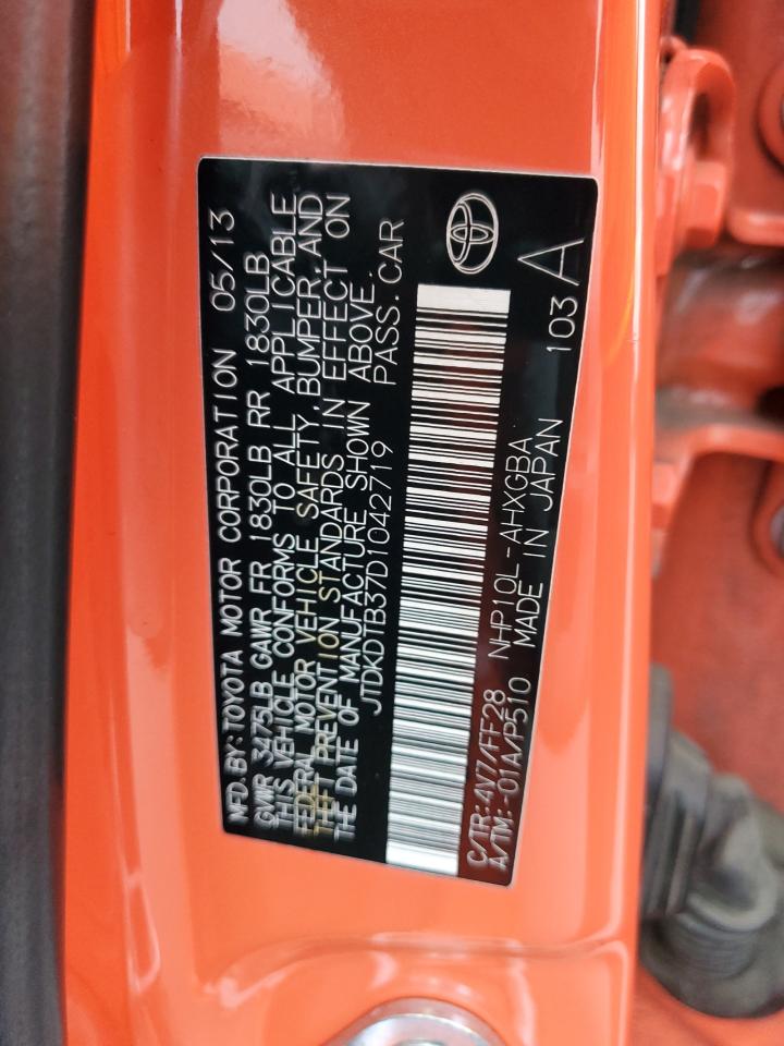 2013 Toyota Prius C VIN: JTDKDTB37D1042719 Lot: 84016225