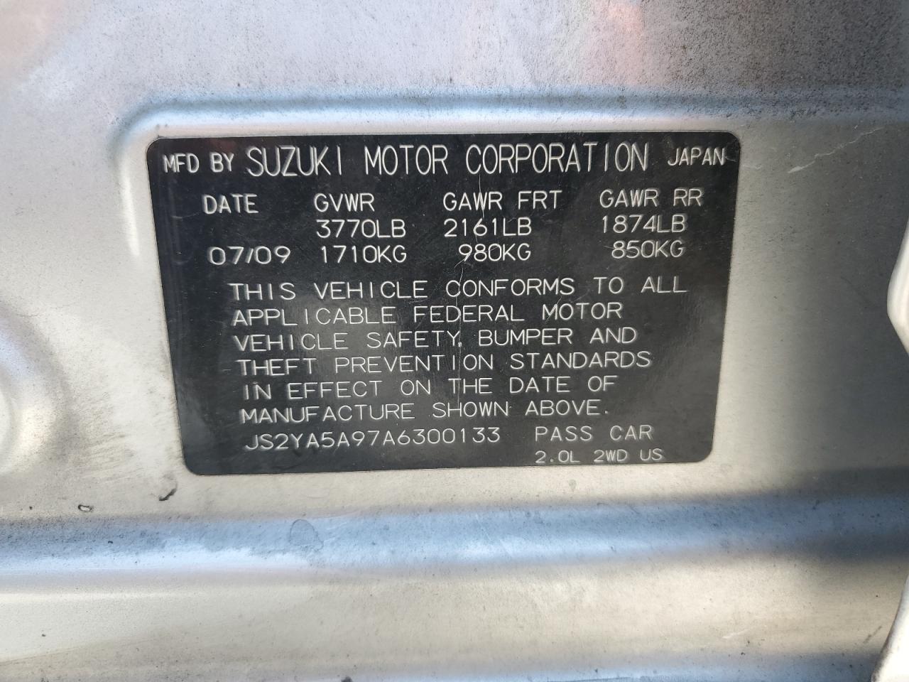 2010 Suzuki Sx4 Sport VIN: JS2YA5A97A6300133 Lot: 80065475