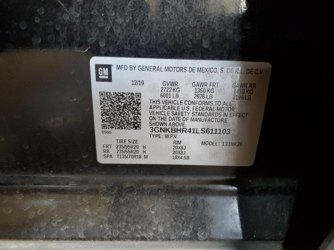 2020 Chevrolet Blazer 2Lt VIN: 3GNKBHR41LS611103 Lot: 80160685