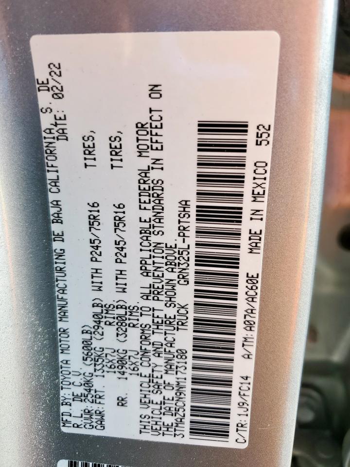 2022 Toyota Tacoma Double Cab VIN: 3TMAZ5CN9NM173180 Lot: 81515745