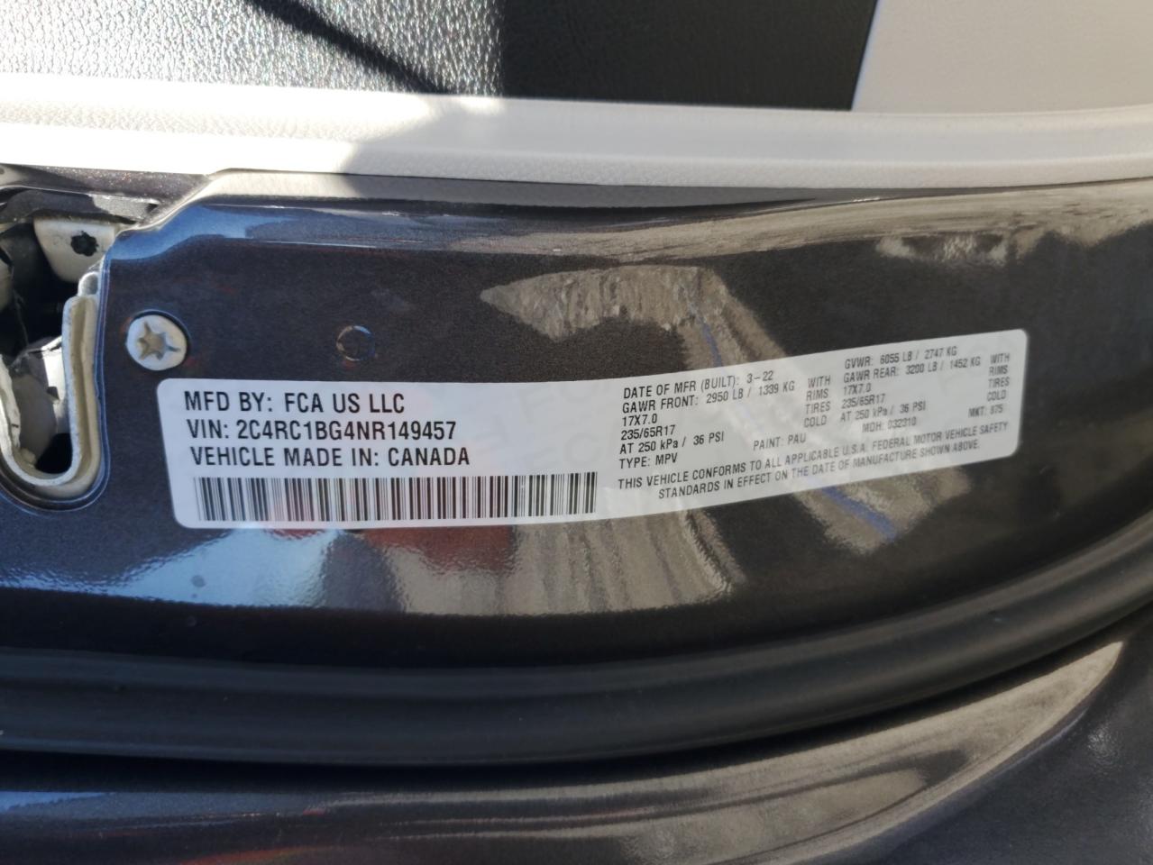 2022 Chrysler Pacifica Touring L VIN: 2C4RC1BG4NR149457 Lot: 83862055