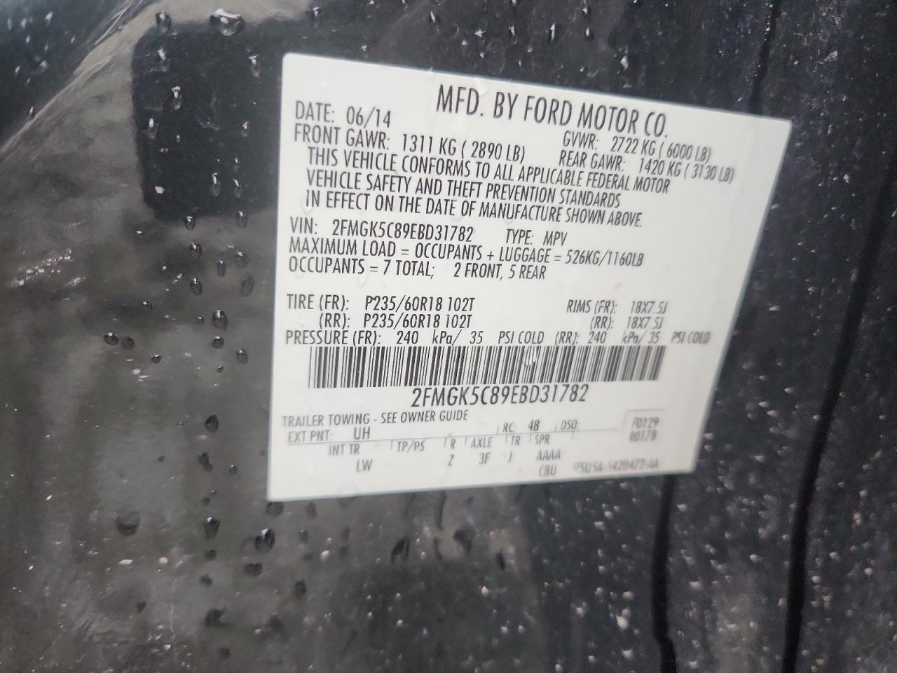 2014 Ford Flex Sel VIN: 2FMGK5C89EBD31782 Lot: 80871615