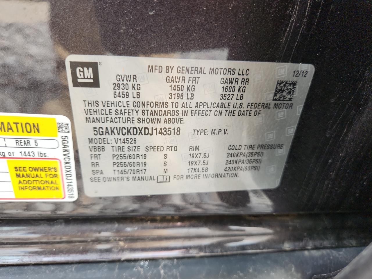 2013 Buick Enclave VIN: 5GAKVCKDXDJ143518 Lot: 82119985