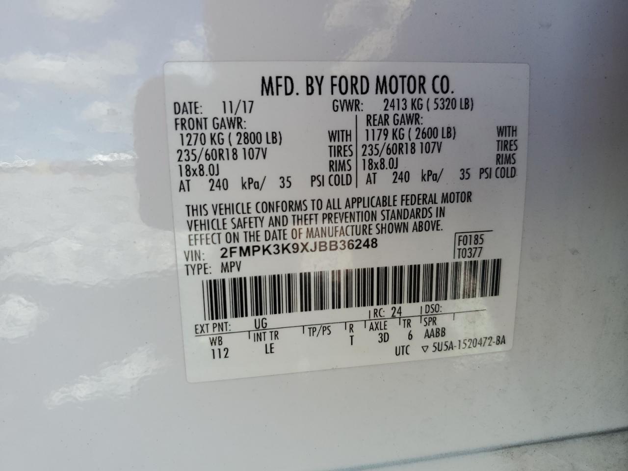 2018 Ford Edge Titanium VIN: 2FMPK3K9XJBB36248 Lot: 81771165