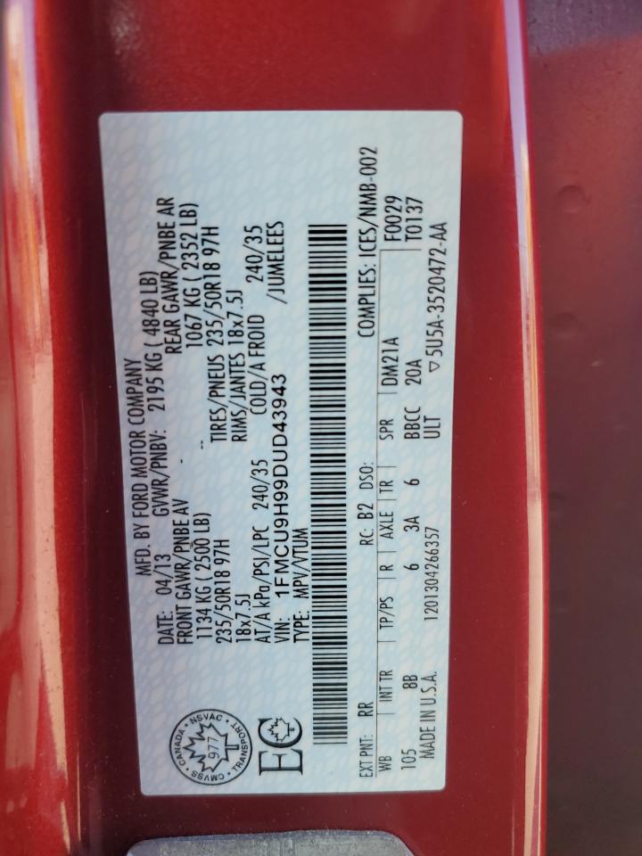 2013 Ford Escape Sel VIN: 1FMCU9H99DUD43943 Lot: 80471955