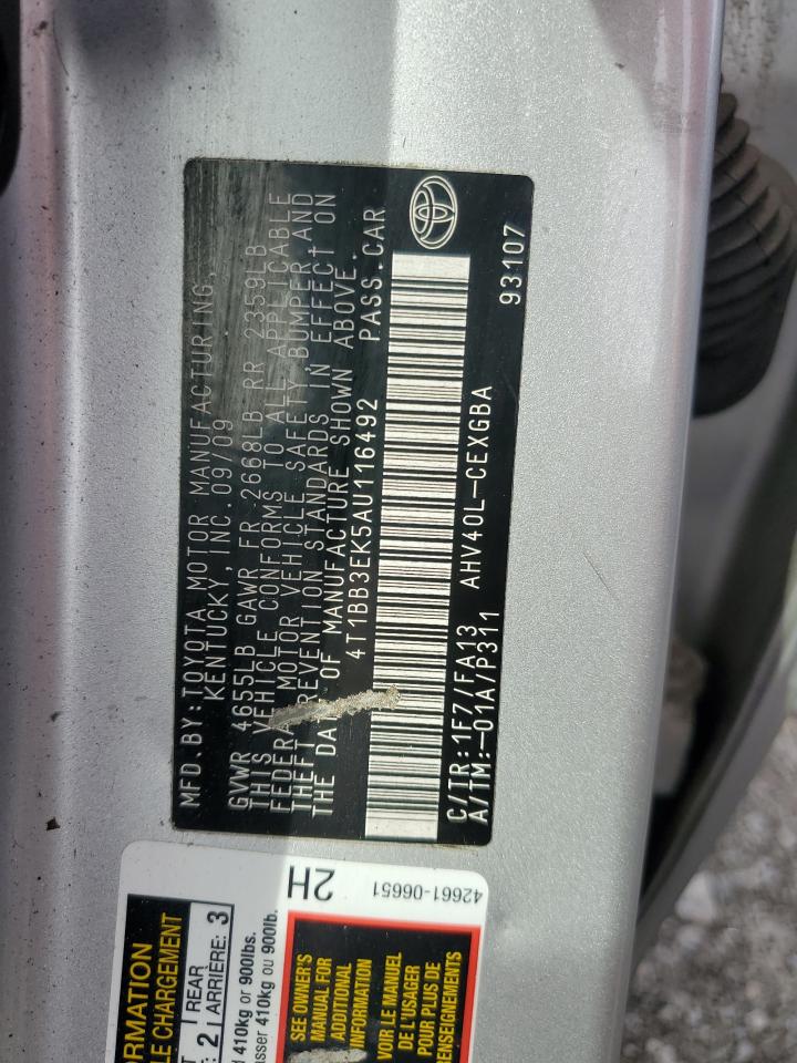 2010 Toyota Camry Hybrid VIN: 4T1BB3EK5AU116492 Lot: 84221975