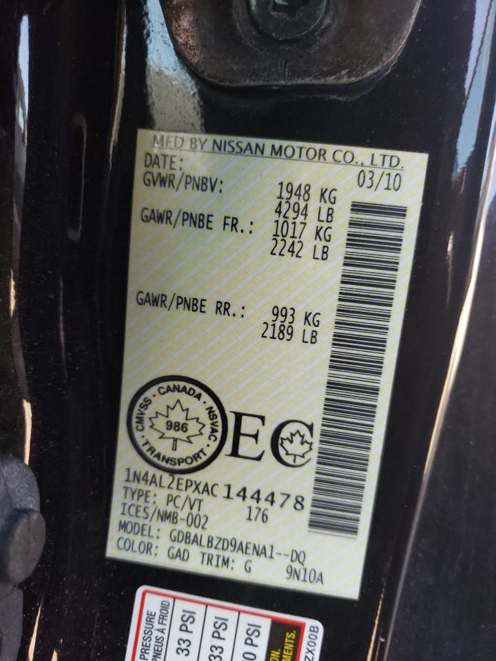 2010 Nissan Altima S VIN: 1N4AL2EPXAC144478 Lot: 84394555