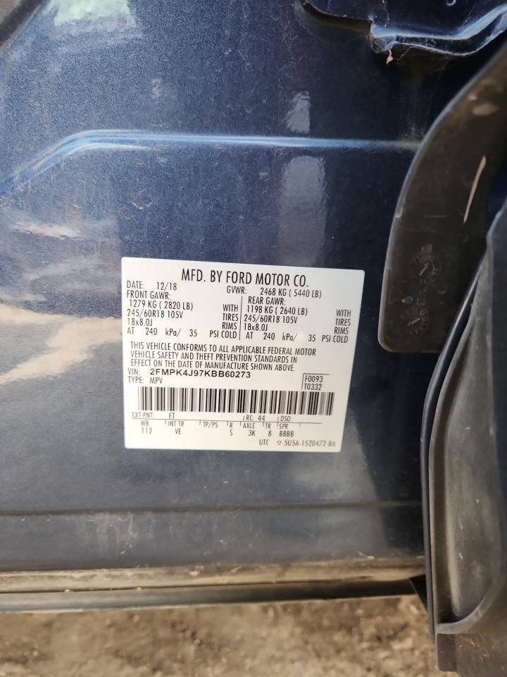 2019 Ford Edge Sel VIN: 2FMPK4J97KBB60273 Lot: 80461755