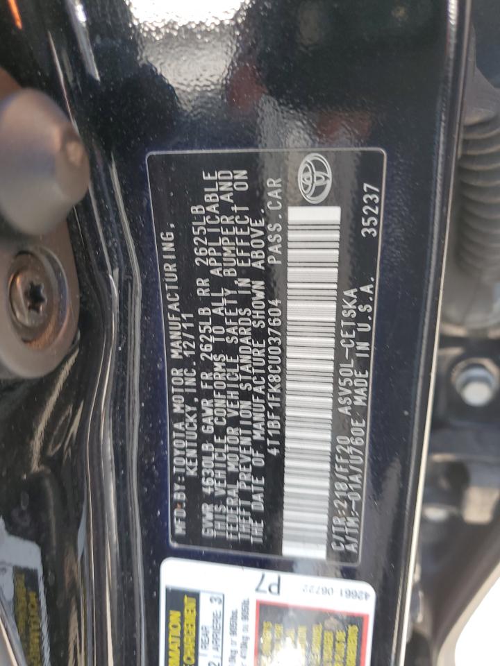 2012 Toyota Camry Base VIN: 4T1BF1FK8CU037604 Lot: 81834395
