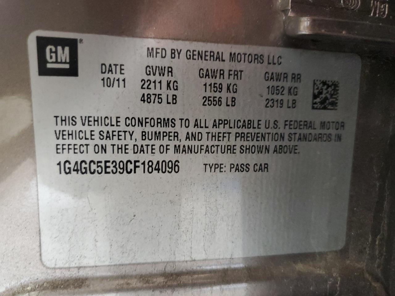 2012 Buick Lacrosse VIN: 1G4GC5E39CF184096 Lot: 83999415