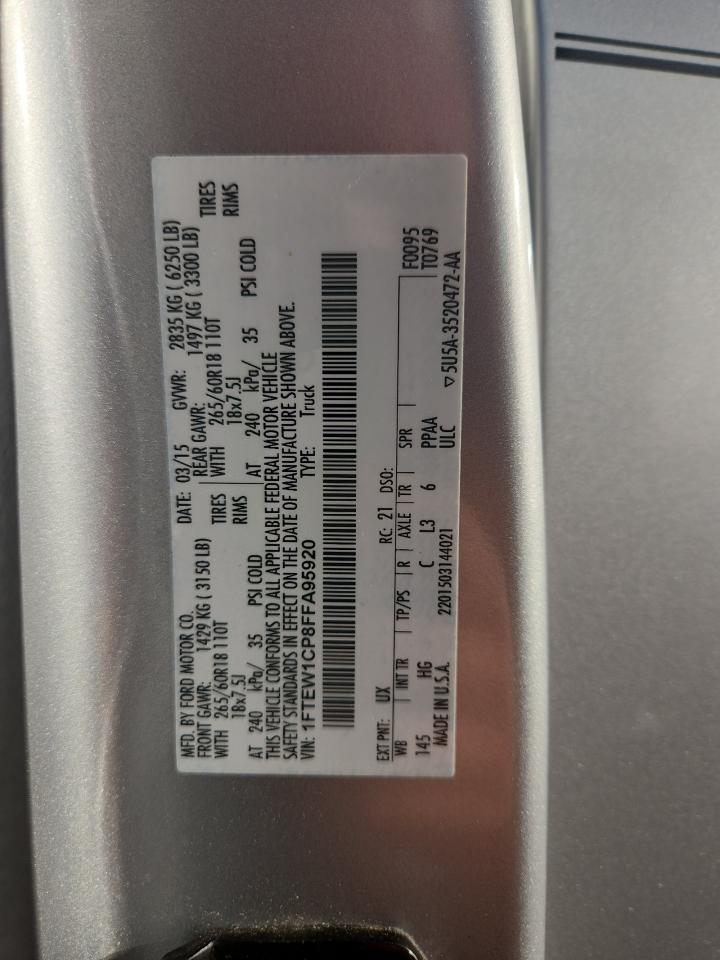 2015 Ford F150 Supercrew VIN: 1FTEW1CP8FFA95920 Lot: 81790565