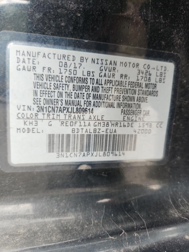 2018 Nissan Versa S VIN: 3N1CN7APXJL809614 Lot: 84009445