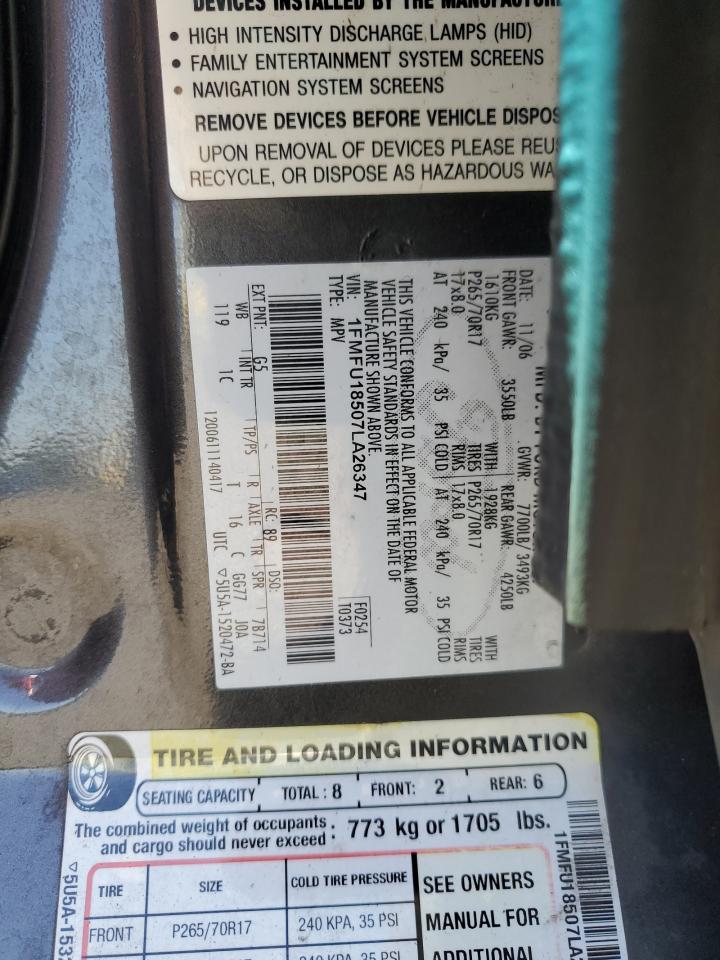 2007 Ford Expedition Eddie Bauer VIN: 1FMFU18507LA26347 Lot: 81624925