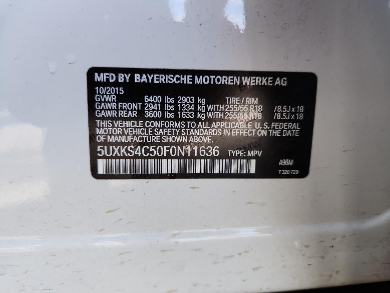 2015 BMW X5 xDrive35D VIN: 5UXKS4C50F0N11636 Lot: 84281955