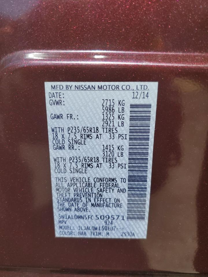 2015 Infiniti Qx60 VIN: 5N1AL0MN5FC509571 Lot: 84797965