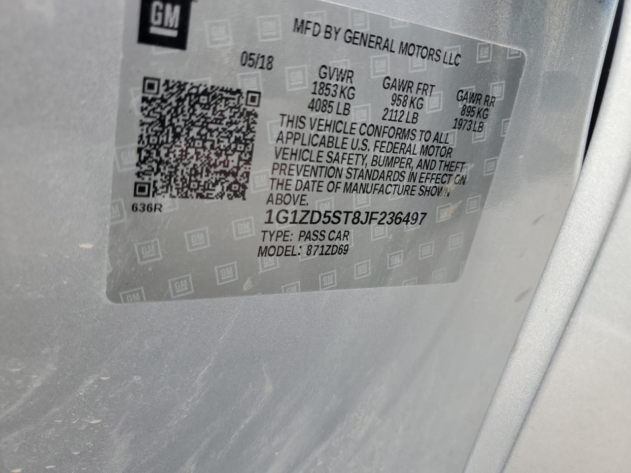 2018 Chevrolet Malibu Lt VIN: 1G1ZD5ST8JF236497 Lot: 80401995