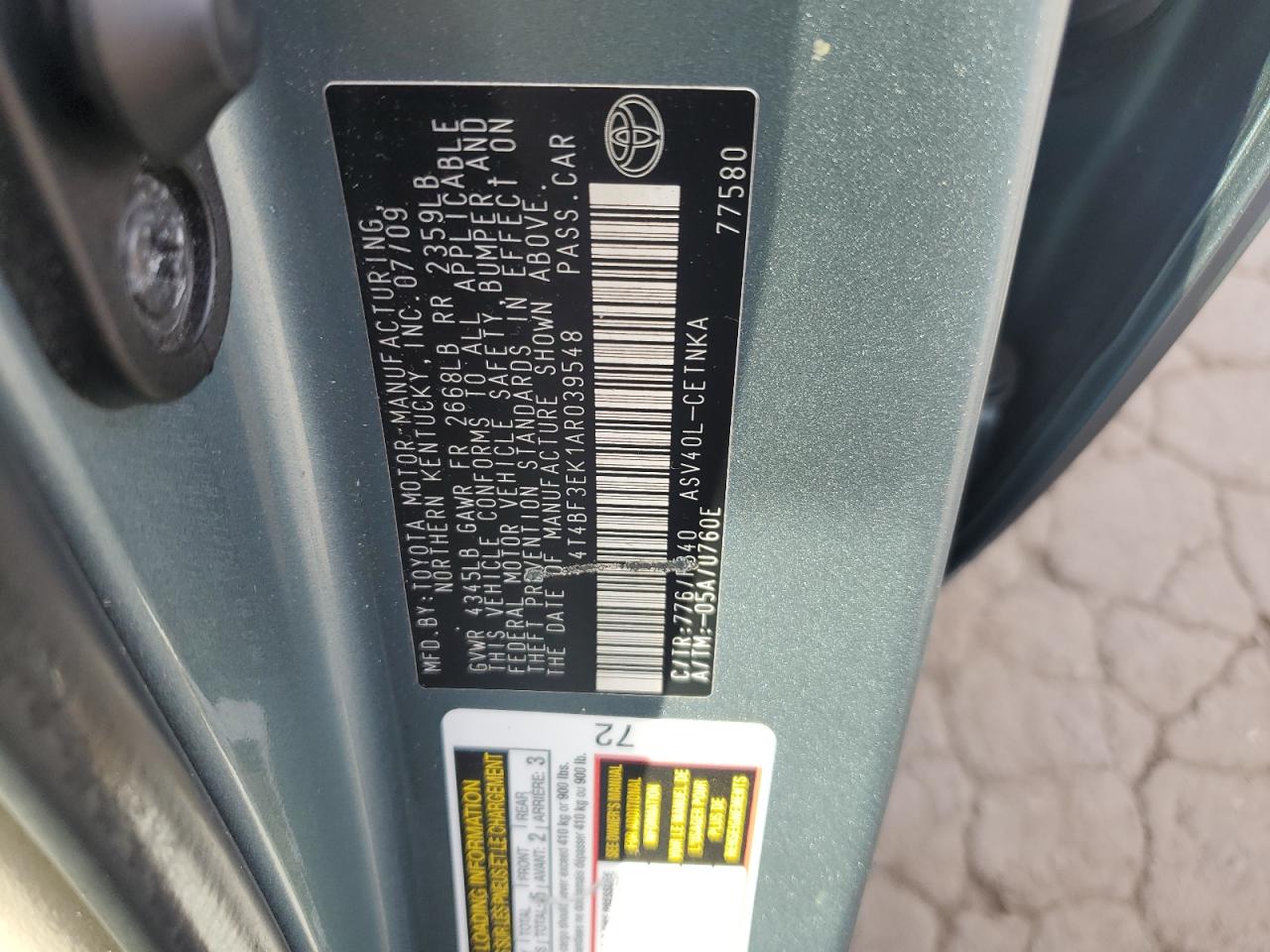 2010 Toyota Camry Base VIN: 4T4BF3EK1AR039548 Lot: 84406645