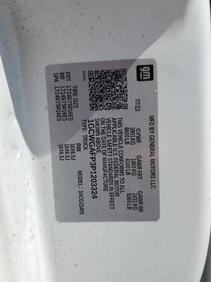 2023 Chevrolet Express G2500 VIN: 1GCWGAFP3P1203324 Lot: 71062645