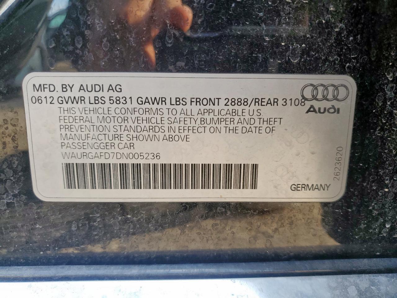 2013 Audi A8 L Quattro VIN: WAURGAFD7DN005236 Lot: 71282635