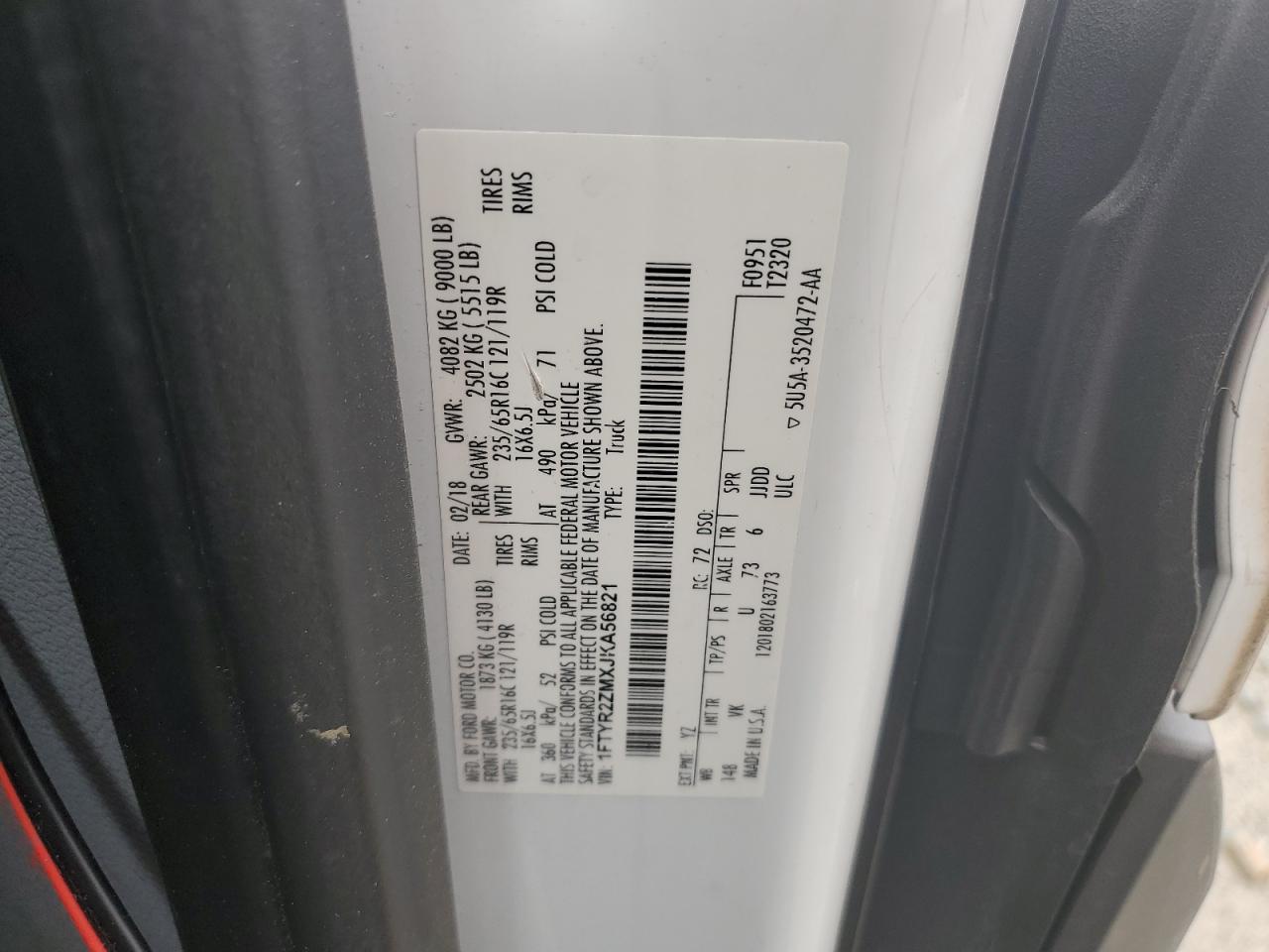 2018 Ford Transit T-250 VIN: 1FTYR2ZMXJKA56821 Lot: 84242175